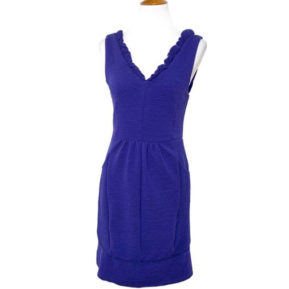 SOLD-Anthropologie Ruffled V Neck Pencil Dress - Picture 2 of 12